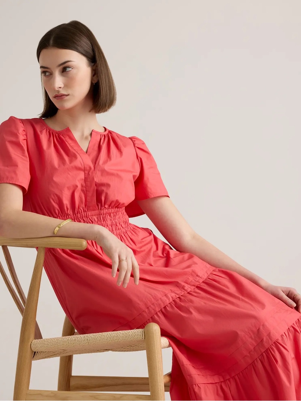 Quince Organic Cotton Poplin Tiered Maxi Dress Spiced Coral